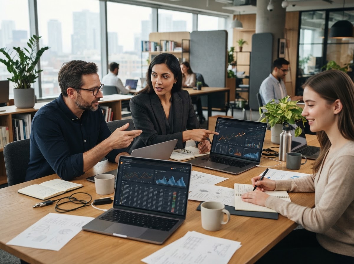 Fyrvo Ovrel forvaltningsteam som analyserer strategidata